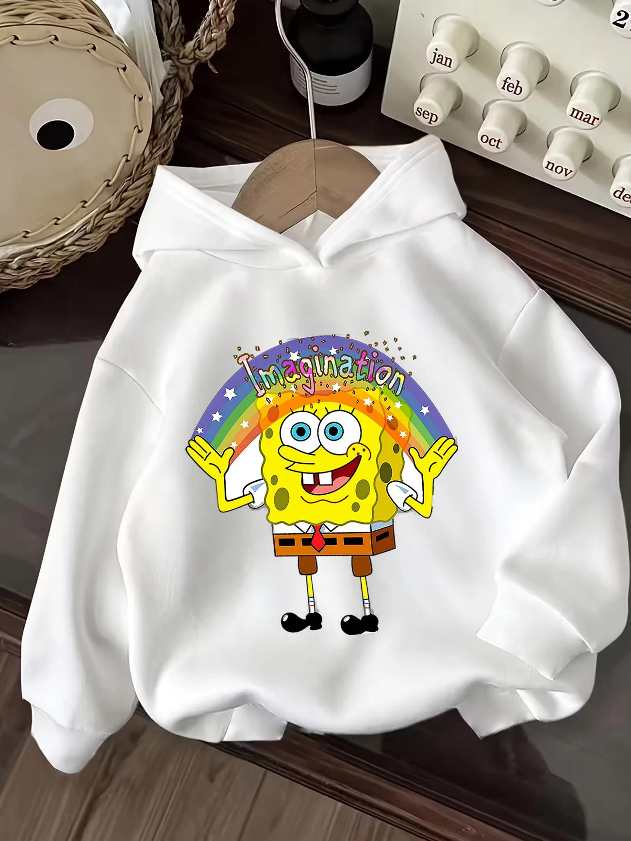Warm SpongeBob Zip Hoodie For Kids Summer Cute Cartoon Crewneck Boys Girls Ages 3-14 100