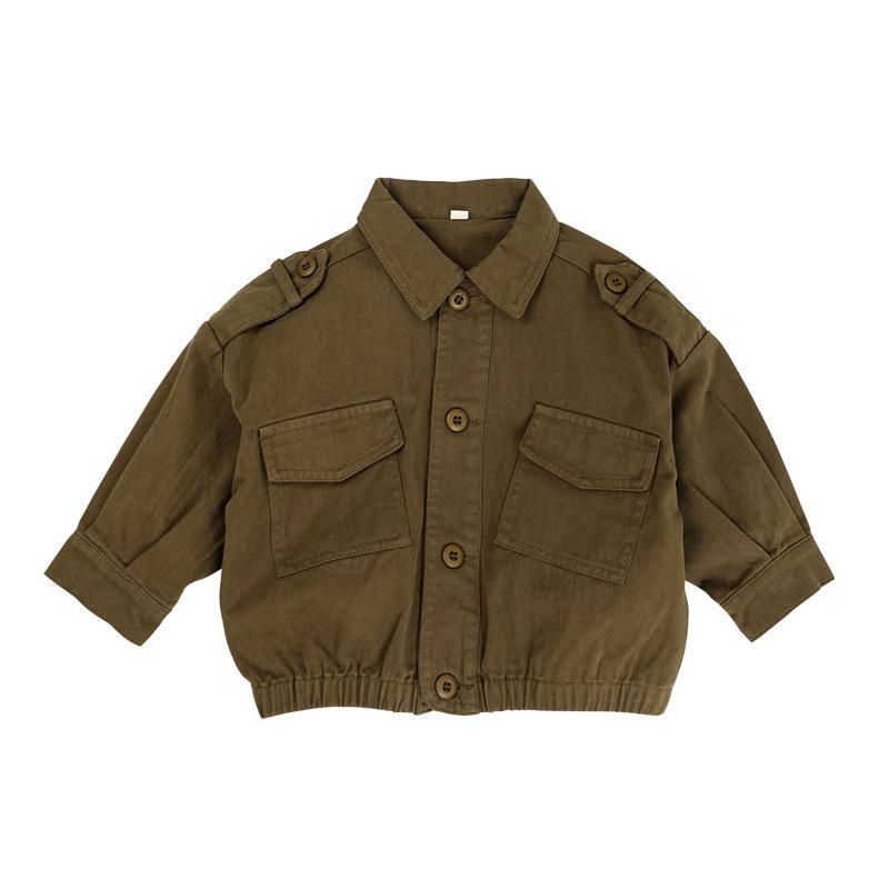 Spring Unisex Kids Pure Cotton Vintage Workwear Jacket - American Lapel Style 80 cm