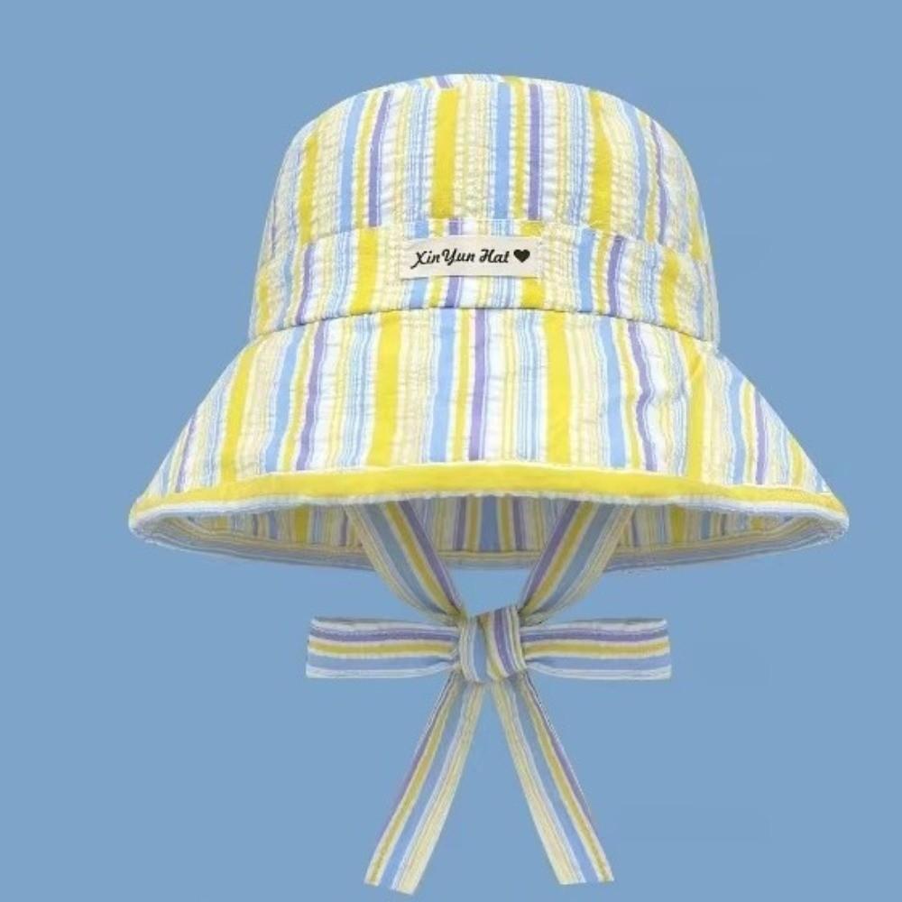 Contrasting Color Wide-edged Sun Hat Lace-up Wide Brim Fisherman Hat  Summer