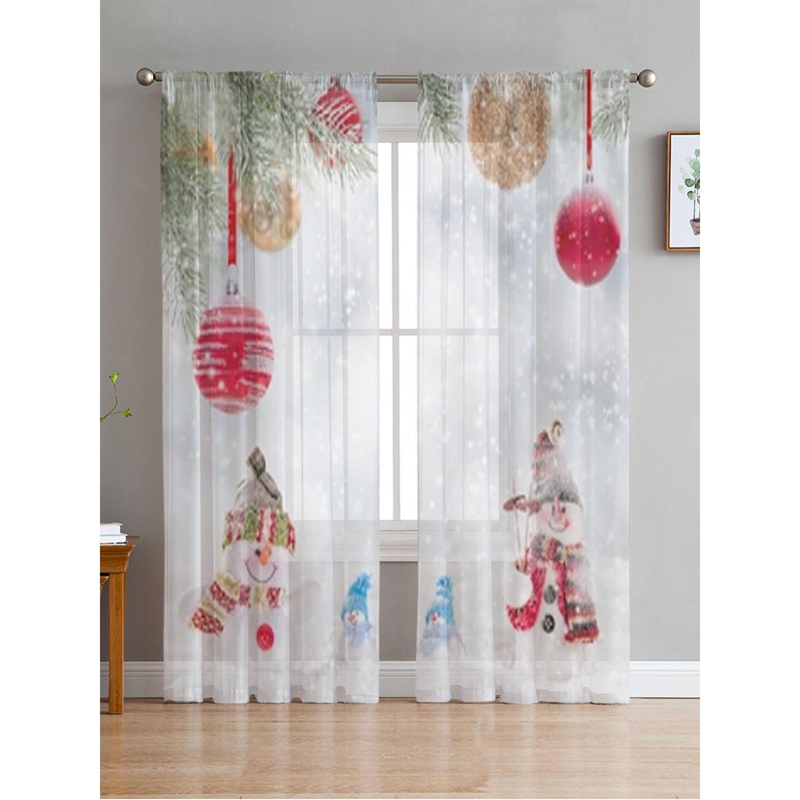

Рождественские украшения, прозрачные шторы с шариками и ягодами для гостиной, спальни, балкона, прозрачные оконные жалюзи, кухонные шторы W135 x H244cm x2