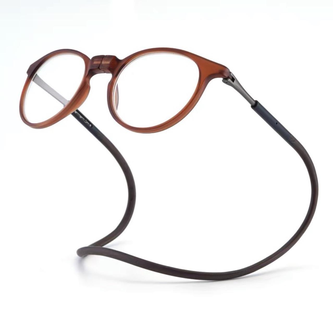 

Ретро Ультралегкие Складные Очки для Чтения с Увеличением для Пожилых людей Силиконовые Магнитные Подвесные на Шею Очки для Чтения +400 degrees коричневый