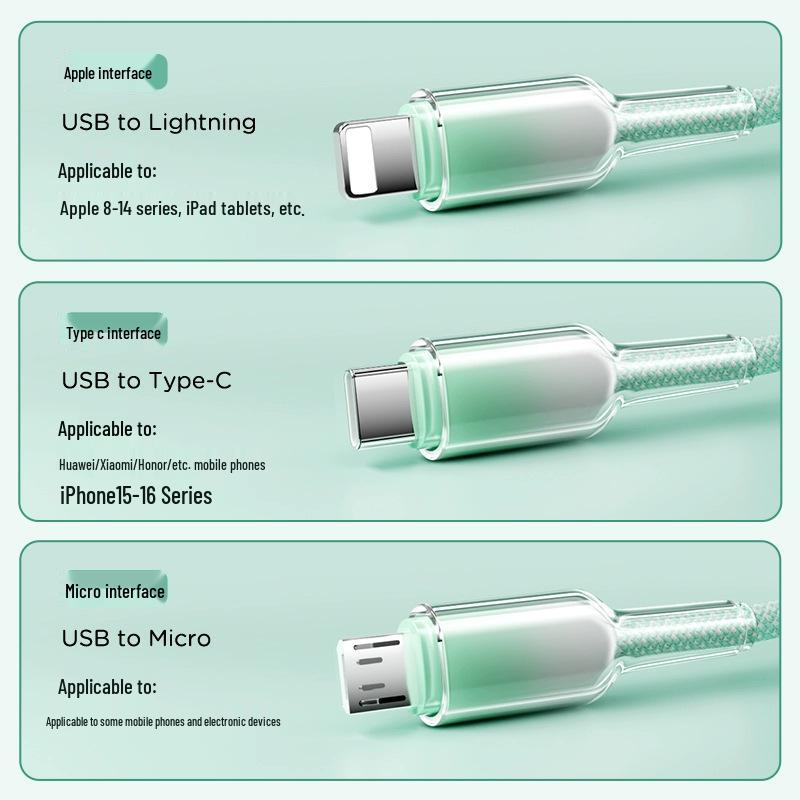 66W 3-in-1 Multi-Head Fast Charging Cable for Apple, Android, and Huawei Phones