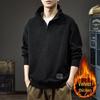 Men's Retro Fleece-Lined Patchwork Pullover: 2025 Autumn/Winter Stand Collar Polo with Half-Zip & Long Sleeves