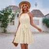 Women Spring Solid Color Sleeveless Halter Dress Summer Casual A-Line High Waist Belt Short Dresses S-XL