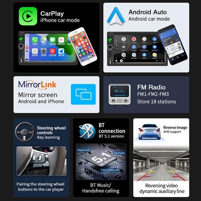 7Inch Car Radio Automotive Multimedia 2 Din Stereo Receiver Apple Carplay Android Auto Player MP5 Bluetooth BT 5.1 FM Receiver