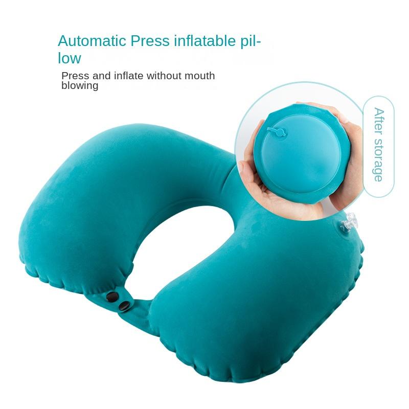 U-shaped Travel Pillow Car Aviation Flight Office Inflatable Neck Pillow Short Plush Cover PVC Support Headrest Soft Care Pad