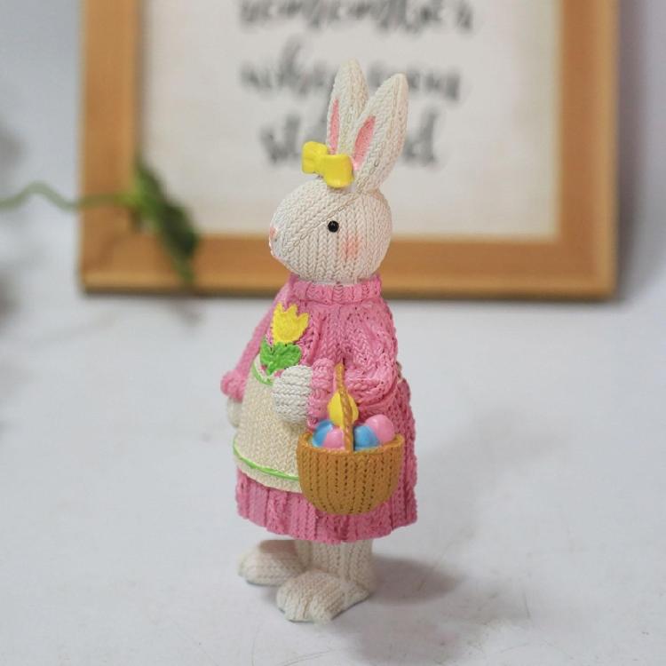 Easter Bunny Figurine Resin Woven Rabbit Statue Party Background Decor Accessory