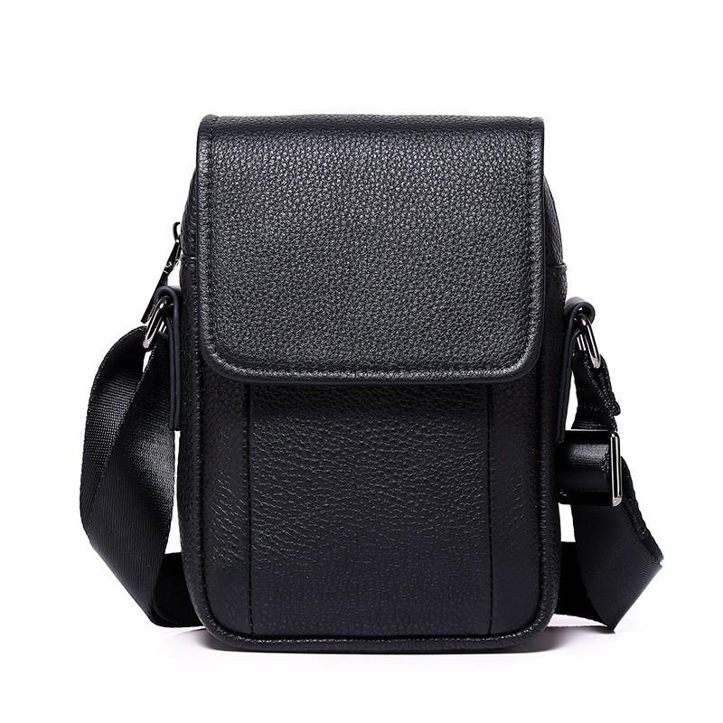 Men s Single Shoulder Crossbody Bag Made Of Genuine Cowhide Covered With A Lid. High-end Fashionable