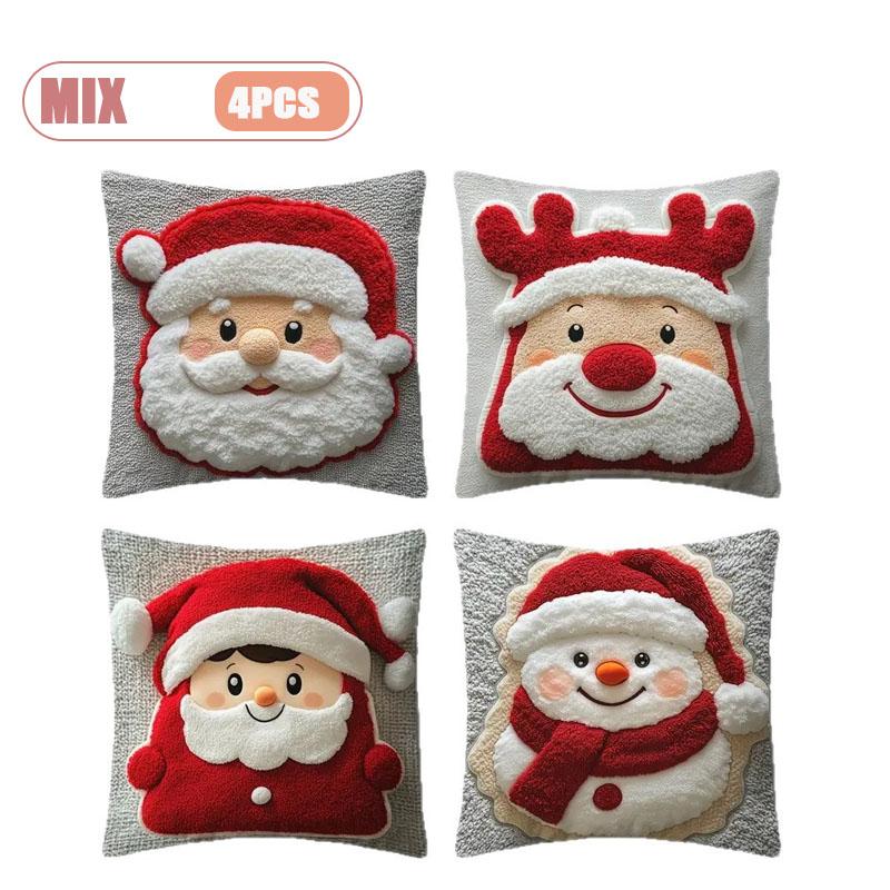 1-10PCS Christmas Pillow Cover Snowman and Reindeer Digital Print Sofa Cushion for Home Office and Living Room Holiday Decor
