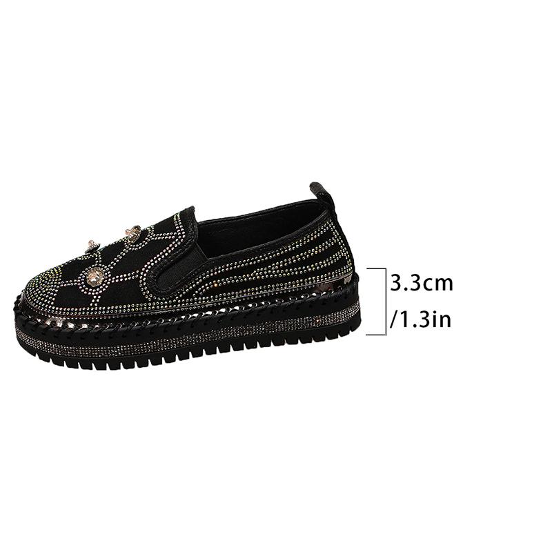 Fashion Large Shiny Crystal Decor Casual Shoes Woman Plus Size Thick Sole Non Slip Flats Mujer Women's Light Comfort Platform Loafers