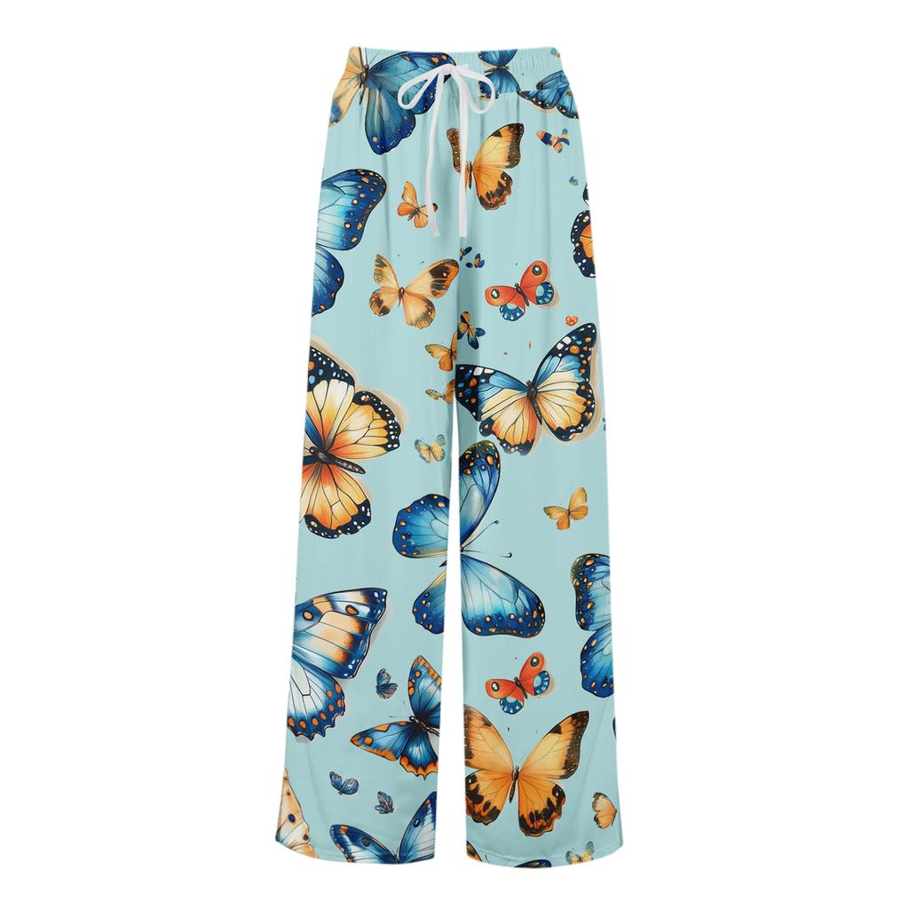Women's Loose Casual Floral Print Wide Leg Pants With Elastic Waist Drawstring And Pocket Pants