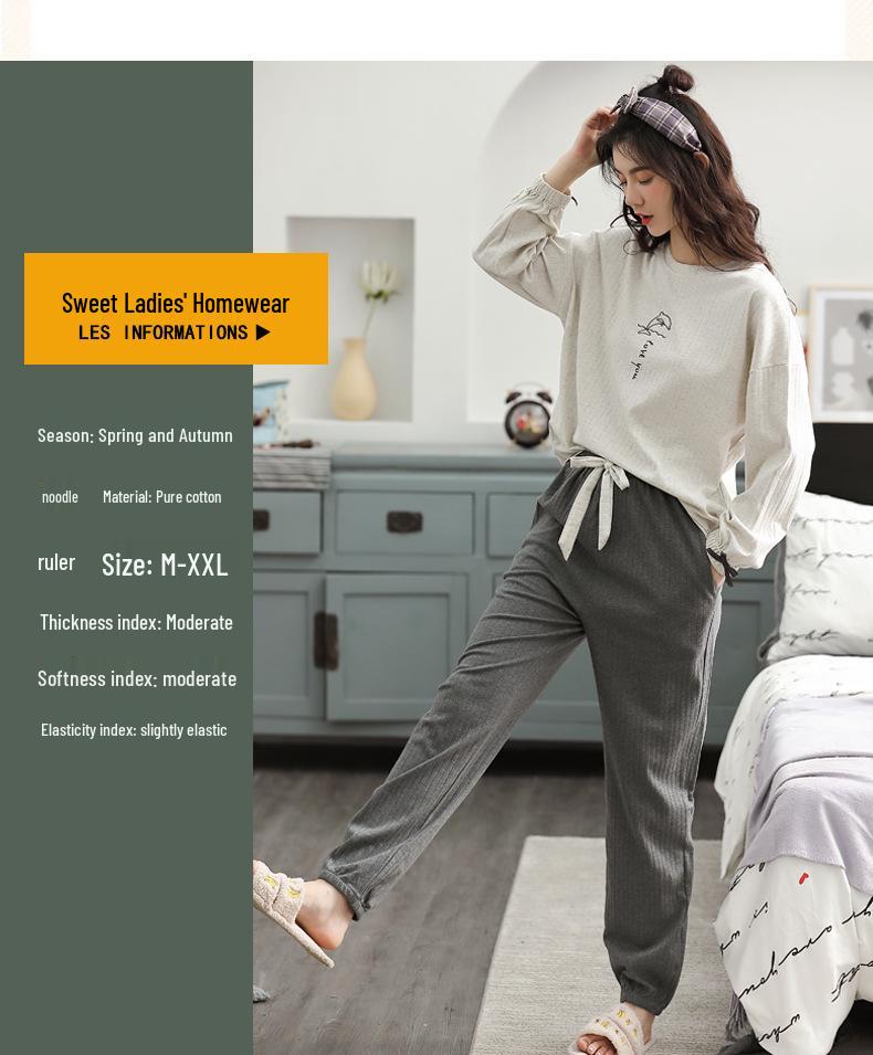 Women's Cartoon Cotton Pajama Set – Long Sleeve, Long Pants, Casual Wear for Spring & Autumn, Wearable Outdoors, Two-Piece.