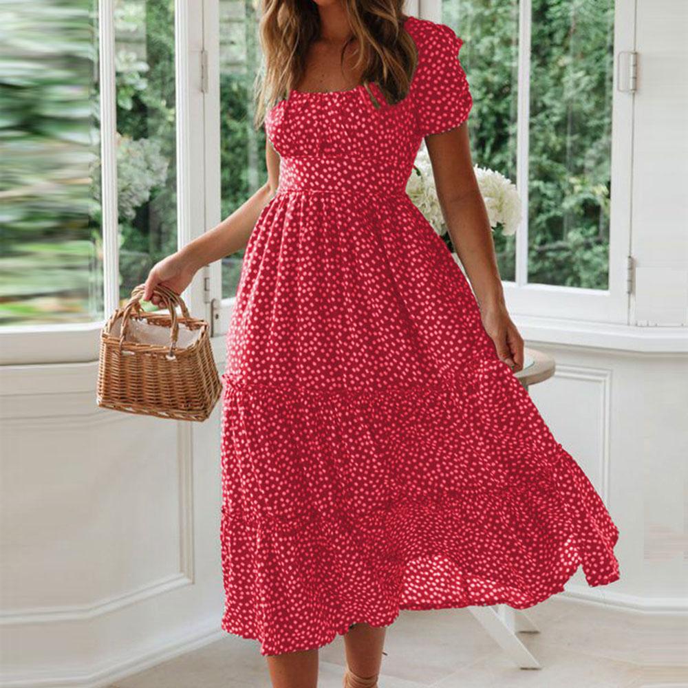 Women's Chiffon Summer Floral Dress Puff Sleeves A-Line Polka Dot Dress Skirts Tutu Puffy Skirt For Women Streetwear