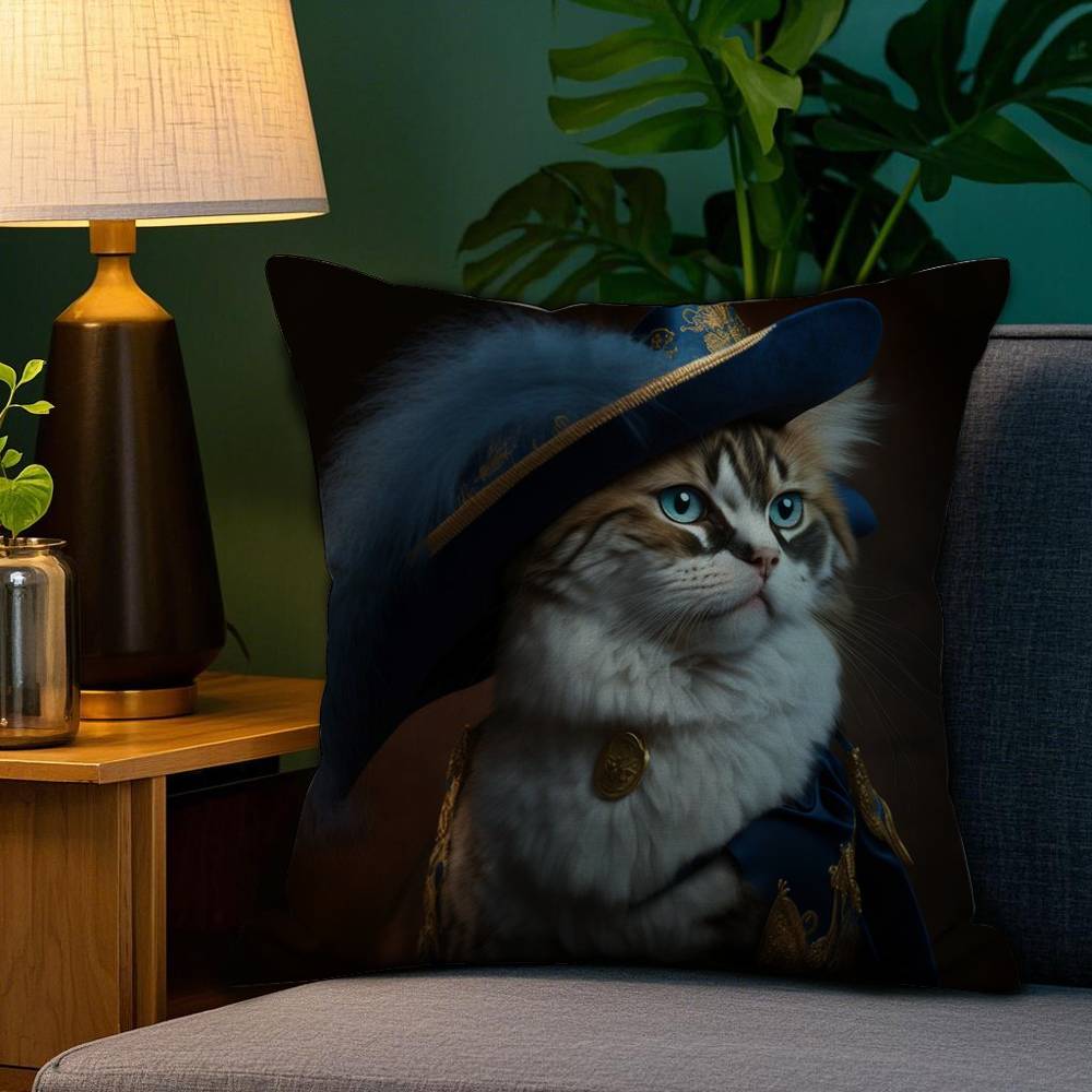 Renaissance Royal Cat Funny Pillow Case Sofa Living Room Bedroom Double-Sided Printing Square Cushion Nap Time Pillow Case