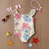Girls One Piece Swimsuit Floral Print Sleeveless Ruffle Shoulder Design Lightweight Comfortable Fabric Suitable for Summer Beach Pool Swimwear