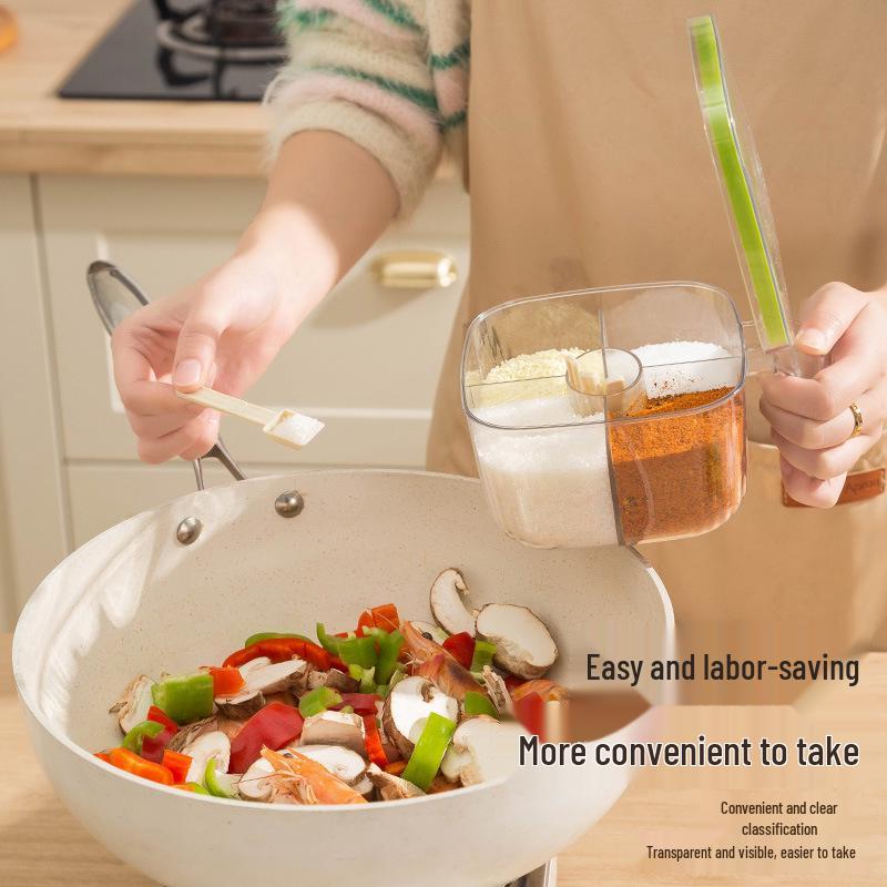 Luxurious Multi-Grid Kitchen Seasoning Jar Set - Plastic Salt & MSG Storage