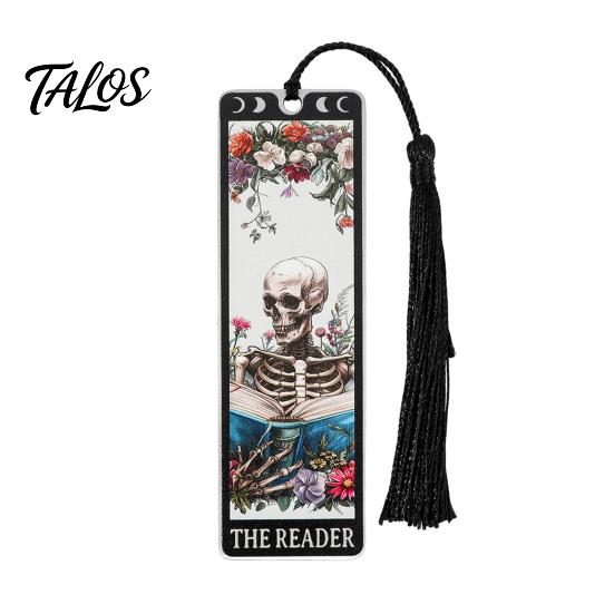 Durable Metal Bookmark Tarot Card Bookmark, Stainless Steel Skeleton Pattern Page Marker, Thin Holder Book Mark for Students Reading, Gothic Halloween