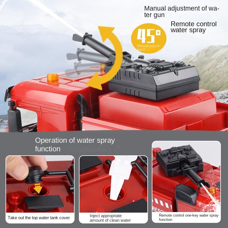 HUINA 1/18 Remote Control Fire Truck Children's Toys Large 9CH RC Fire Fighting Sprinkler Ladder Truck Boys Engineering Trucks