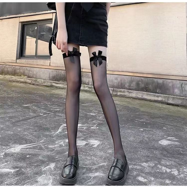 Schmetterling schwarze Seiden-Kniestrümpfe Sommer JK sexy Babes lange Röhre Schleife Oberschenkelstrümpfe durchsichtig hohe Socken