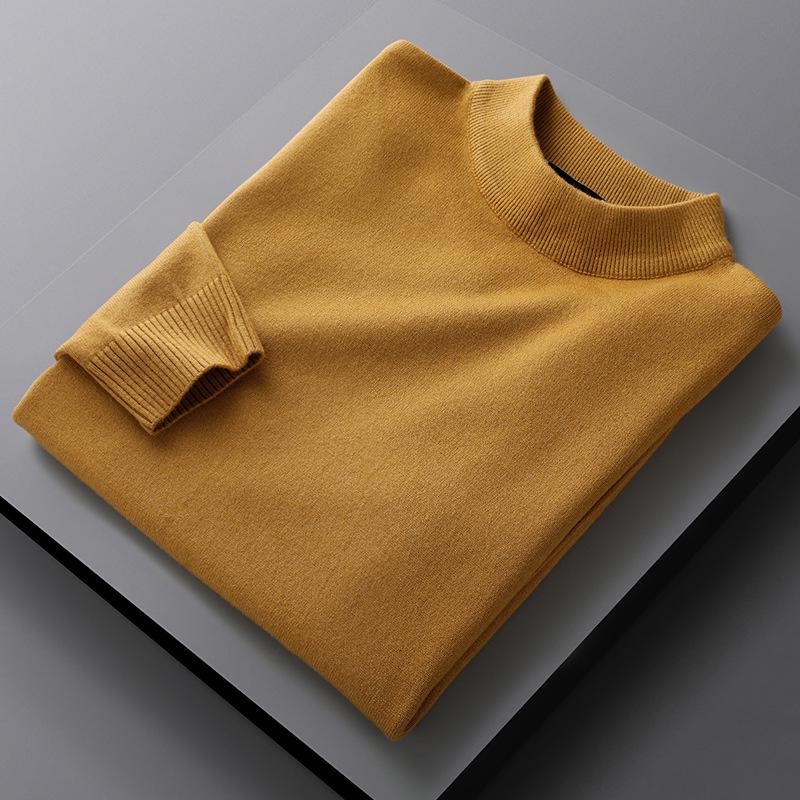 Men's Autumn/Winter Slim Fit Woolen Pullover - Half High Neck Knitted Sweater