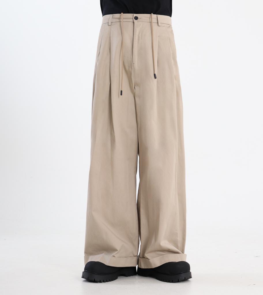Beoteunseoul Two-Pin Tuck Elastic Waist Wide Chino Pants (Beige)