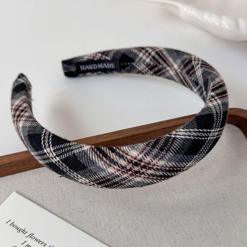 Mode Elegante Geruite Bezel Haarband voor Dames Retro Brede Zijbanden Meisjes voor Vakantiefeest Haarbanden Accessoires gray