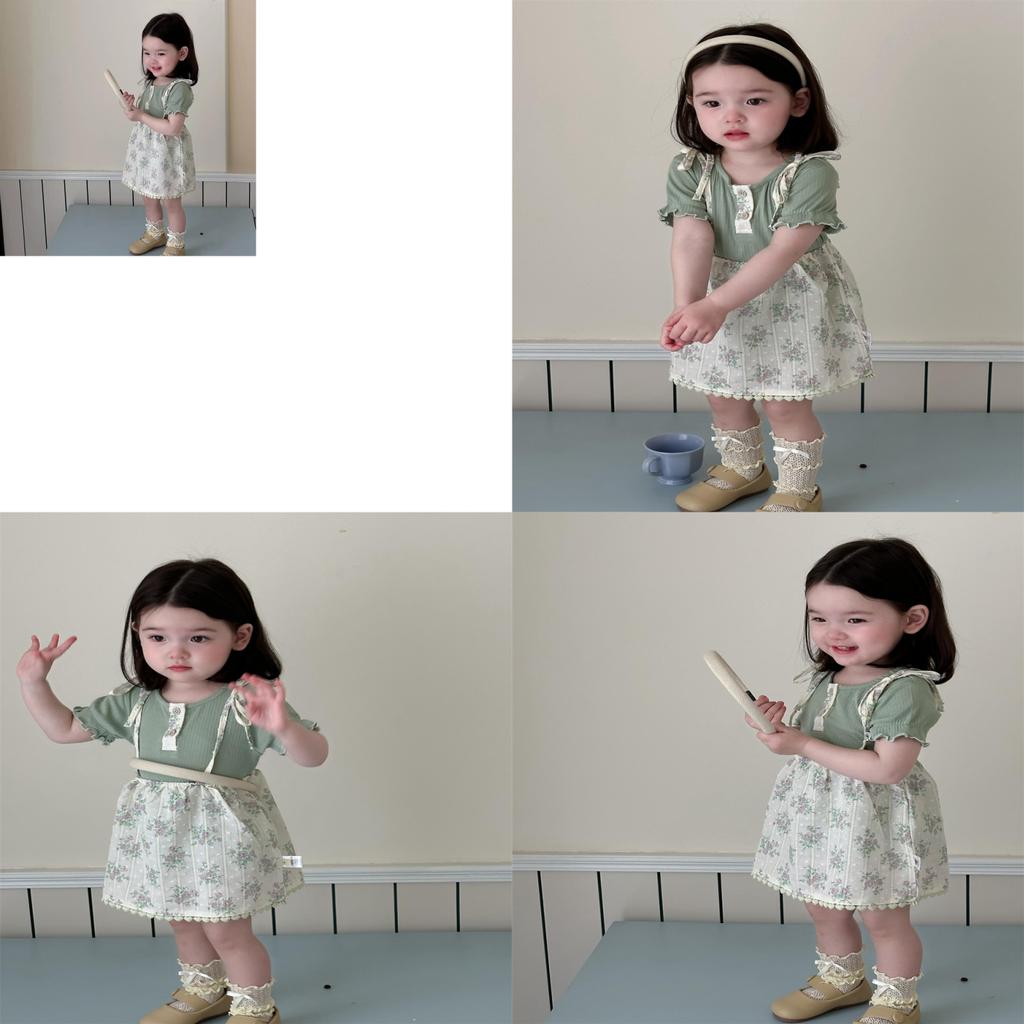 Stylish Korean Toddler Girls Summer Outfit Soft Cotton Short Sleeve T-shirt And Skirt Set
