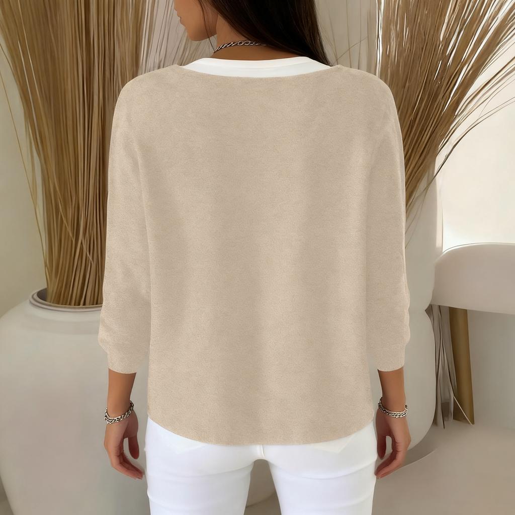 Women's Fashionable Solid Color Long Sleeved Button V-neck Casual Commuting Knitted Jacket