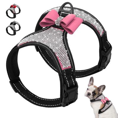 Pettorina per cani riflettente Nylon Pitbull Pug Pettorine per cani di piccola taglia media Gilet con strass Bling Bowknot Accessori per cani Forniture per animali domestici