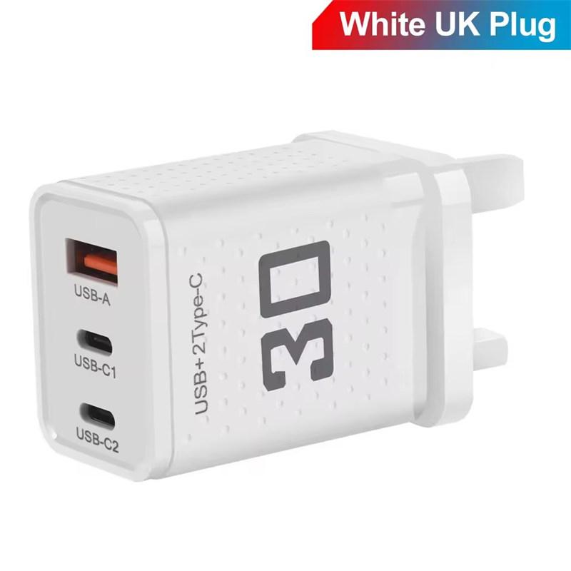 USB Type C Charger 30W 3 Port Fast Charging Phone Charger Adapter For iPhone Samsung Xiaomi Huawei QC3.0 EU/US Plug Wall Charger