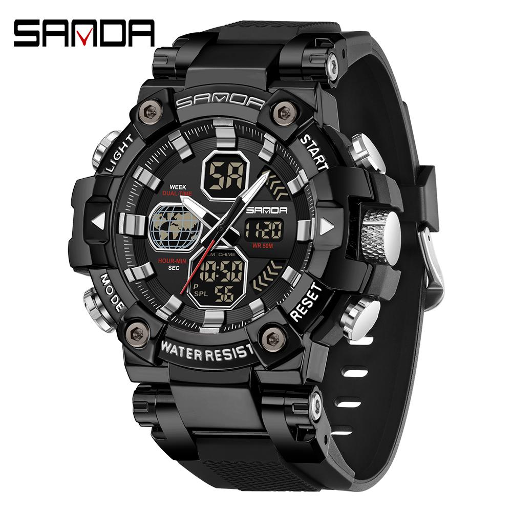 SANDA 3369 Luxury Fashion Men's Electronic Watch Sport Multi Functional Waterproof Night Light Men's Electronic Watch