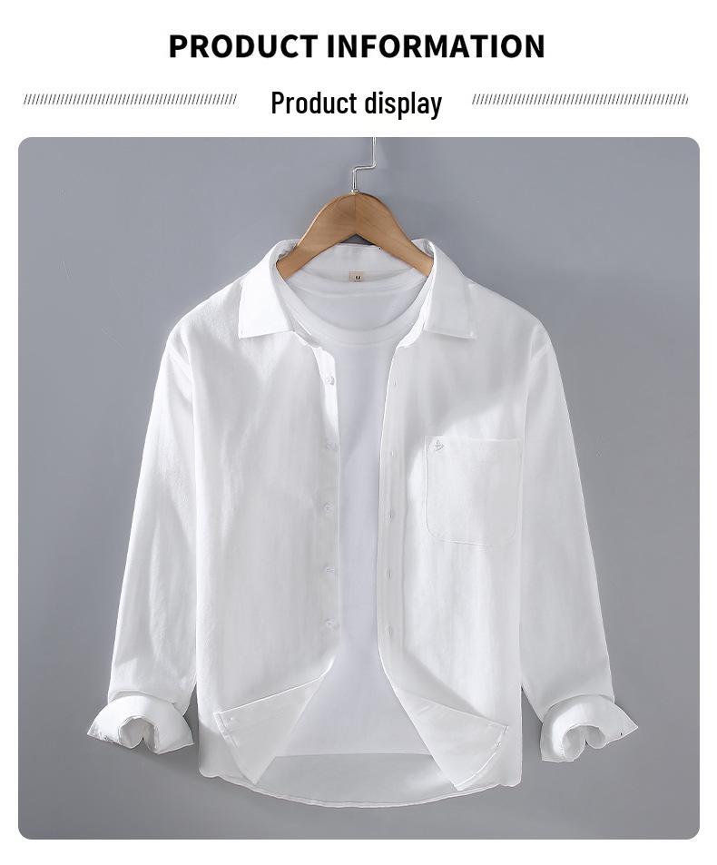 Men's High-End Oxford Long-Sleeve Shirt - Pure White Japanese Hong Kong Style - Spring/Autumn Casual Top