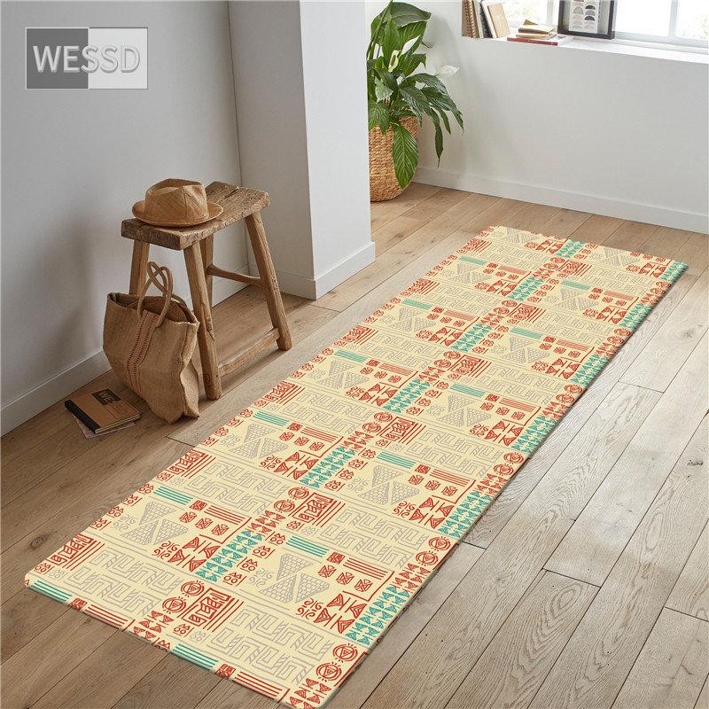 Egyptian Script Kitchen Runner Rug Retro Ethnic Style Floor Mat Non-slip Long Bathroom Carpet Toilet Mat Absorbent Bedside Mat