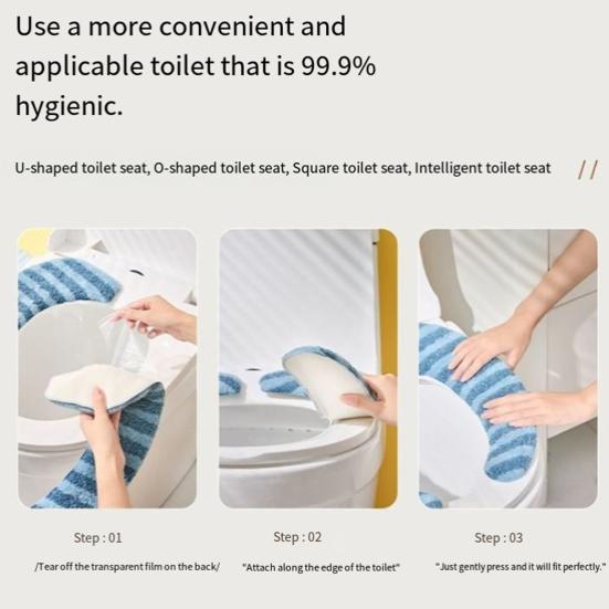 1 Pair Toilet Mat Striped Pattern Thickened Design Plush Warm Toilet Seat Protector Easy Installation Bathroom Mat