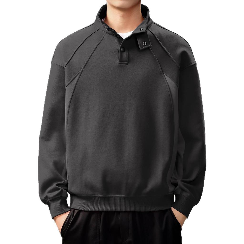 High-End American Retro Heavyweight Half-High Collar Men's Hoodie - Autumn Loose Henley Style