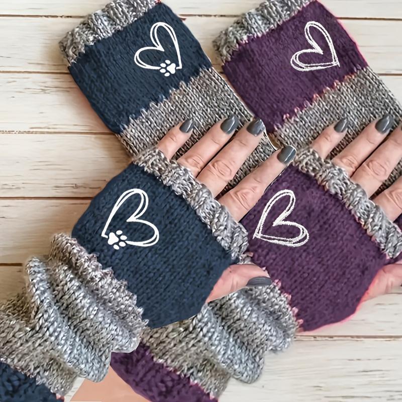 1PAIR heart-shaped claw embroidery autumn and winter warm going out mittens