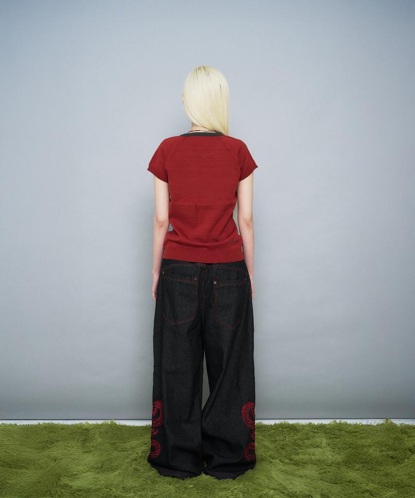 Ssobi Semi-Crop Short Sleeve Knit [Tomato Red]
