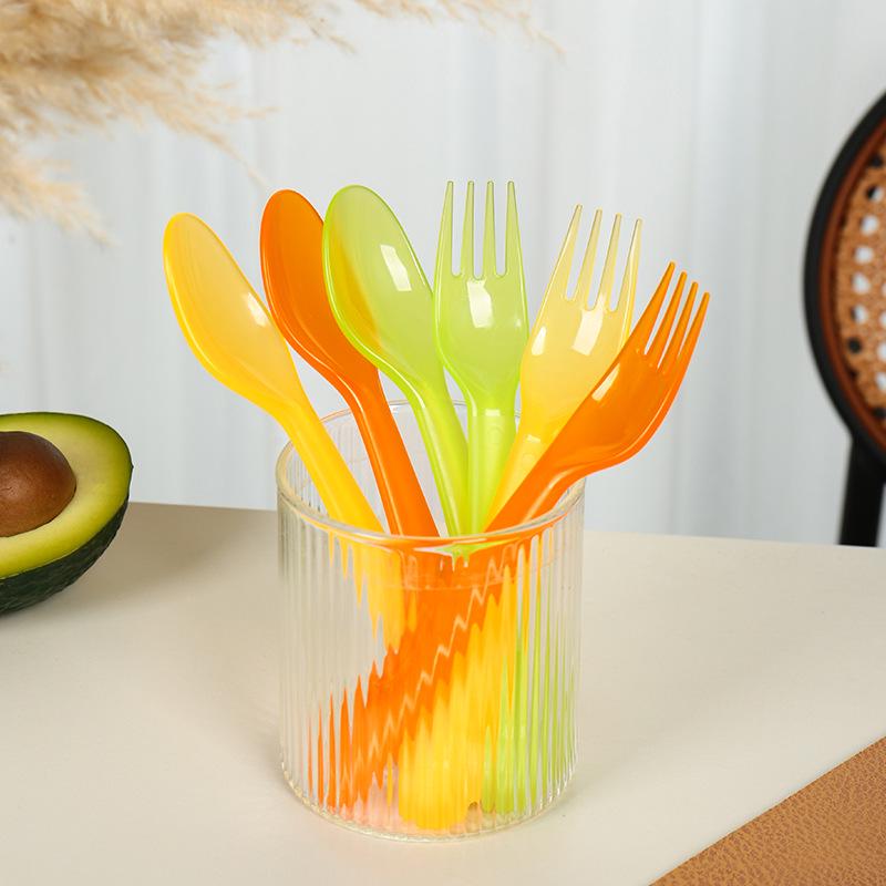 12-Piece Colorful Plastic Fork and Spoon Set for Parties and Everyday Use.