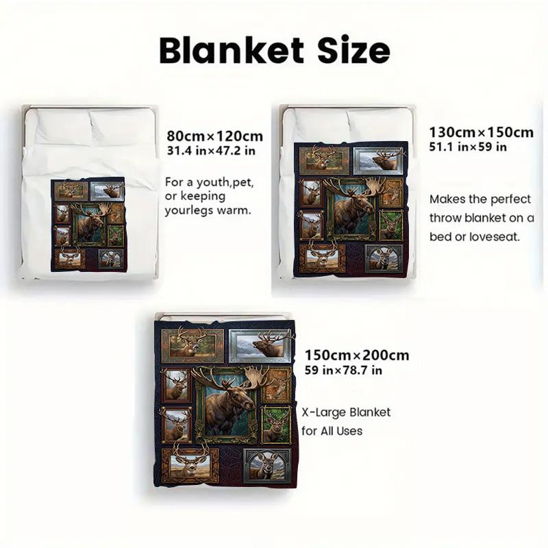 Deer Collection Wall Art 2D Flat Pattern Flannel Blanket, High Quality All Seasons, Home Decor, Warmth and Comfort, Perfect for Christmas Gifts.