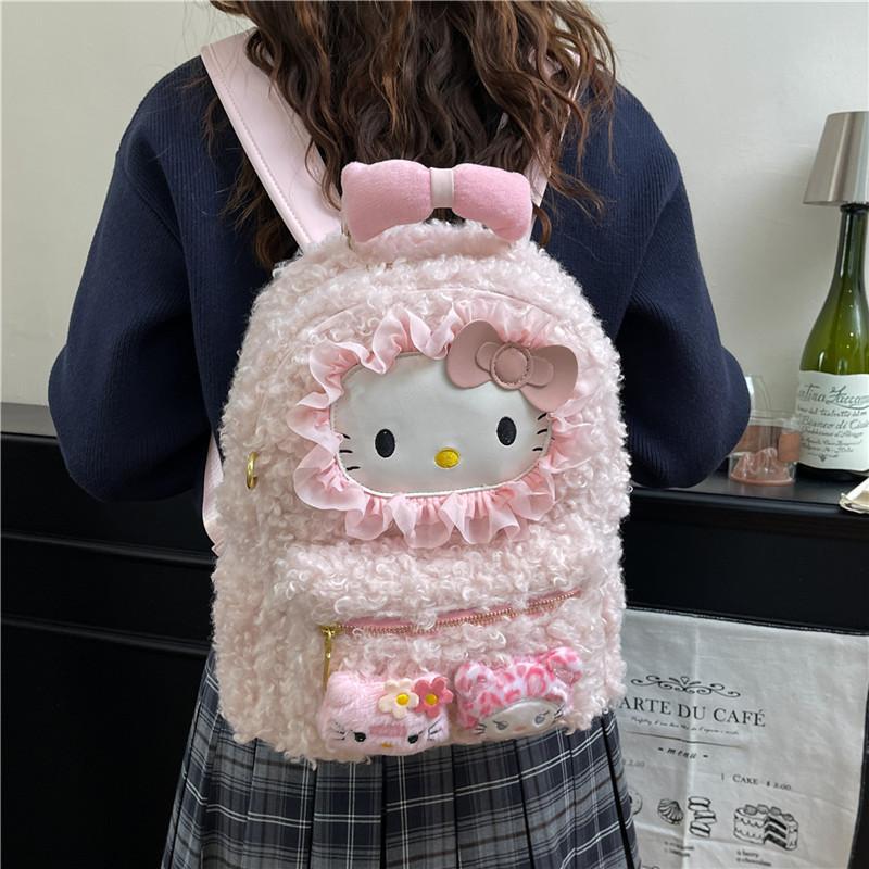 Schoolbag commuting versatile bear fluffy backpack cartoon cute kt cat backpack egg boy foreign style travel mini plush bag