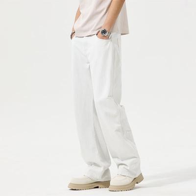 Spring Four-season High-quality White Combined Legs Japanese Loose Straight Wide-leg Pants