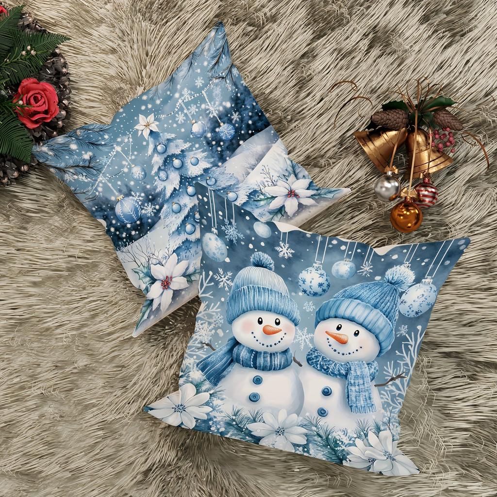 Christmas Decoration Pillow Cover Cute Snowman Christmas Tree Pattern Living Room Sofa Cushion Cover Room Home Decoration