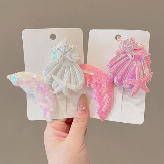 Girl Hair Clip Shine Sequins Mermaid Tail Hairpin with Cute Seashell Hair Accessories Girl Hairpin Mermaid Theme Metal Styling Clip Jewelry