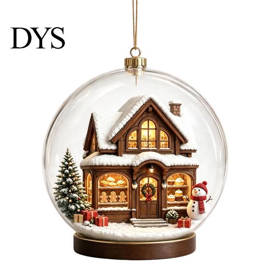 Holiday Party Supplies Christmas Crystal Ball Style Pendant with Hanging Rope, 2D Flat Acrylic Unique Keepsakes Ornament for Tree Decoration