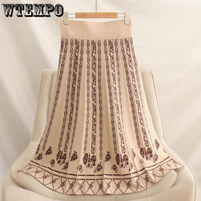 Retro Jacquard Knitted Half Skirt for Women Autumn/Winter Mid Length Skirt