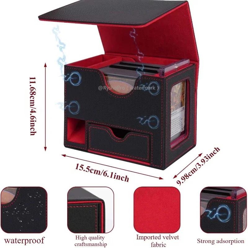Card Deck Box with Dice Tray for MTG Cards120+ Card Storage Box Fits for TCG CCG PU Leather Strong Magnet Collectible Card Case