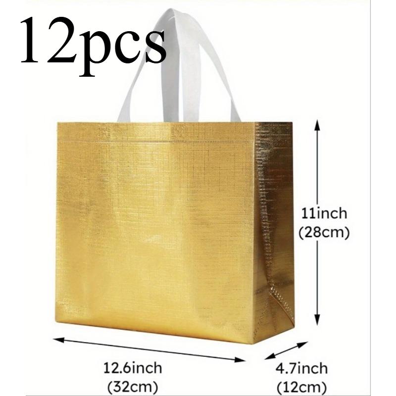 

12pcs Non-woven Golden Gift Bag Reusable Gift Bag with Handle Suitable for Holiday Parties