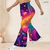 Women Plus Size High Waist Colorful Heart Star Print Flare Trousers For Casual Daily Outfits