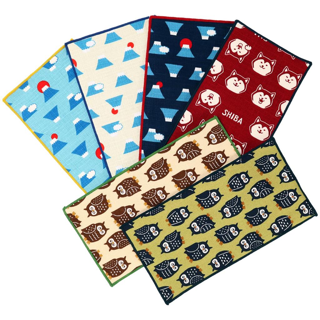 Half Set of 6 in Gauze Handkerchiefs with Cute Japanese Patterns and Fuji Design [cluster] Kids' Handkerchiefs, [Made Japan] Mt.