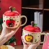 Hochwertige Apple Bär Tasse mit Deckel Becher Weihnachten Keramiktasse Cartoon Niedliche Kaffeetasse Souvenir